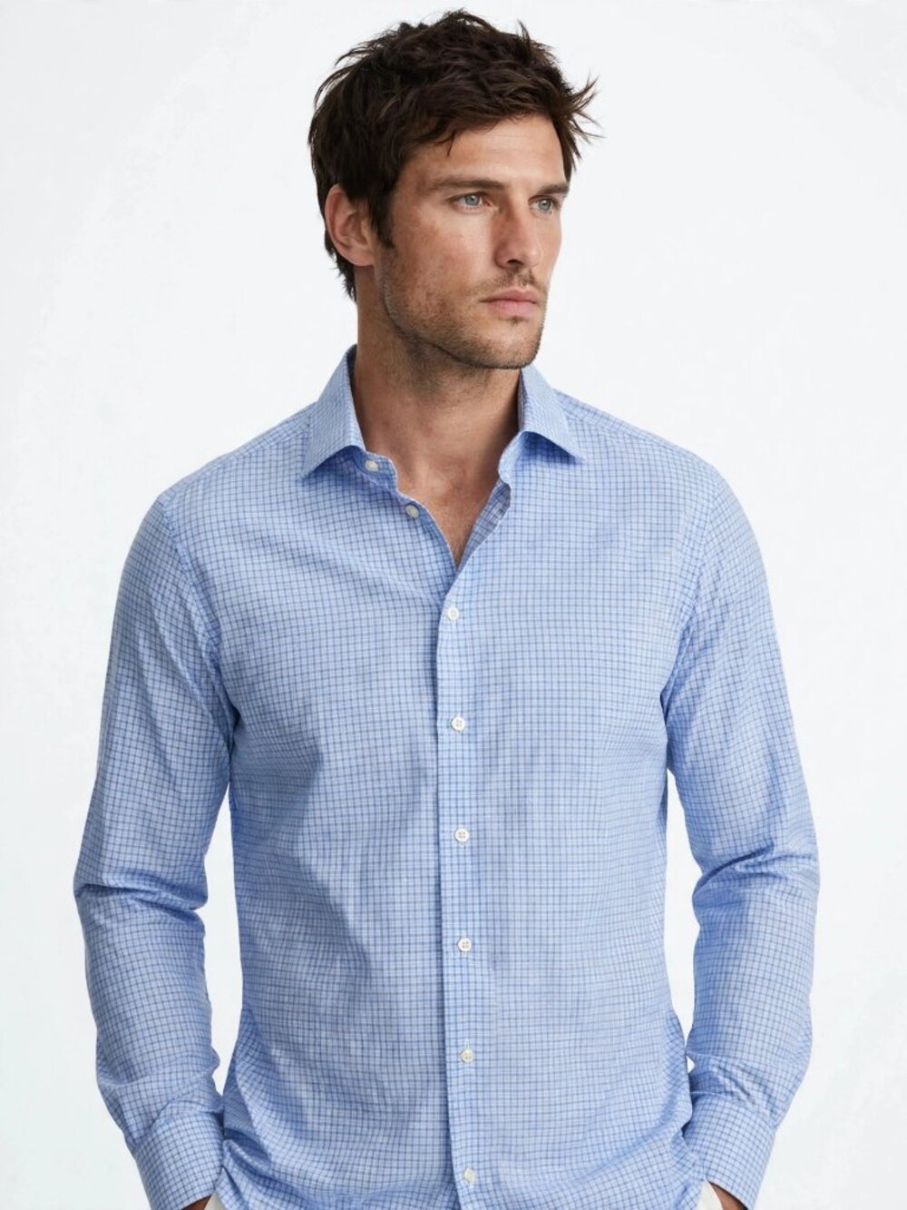 Eton Light Blue Gingham Slim Fit Dress Shirt XL — 44 Slim